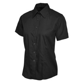 Uneek - Women's/Ladies Ladies Poplin Half Sleeve Shirt - 65% Polyester 35% Cotton Poplin - Black - Size 2XL