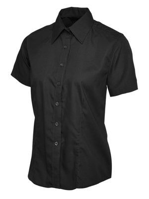 Uneek - Women's/Ladies Ladies Poplin Half Sleeve Shirt - 65% Polyester 35% Cotton Poplin - Black - Size 4XL
