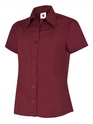 Uneek - Women's/Ladies Ladies Poplin Half Sleeve Shirt - 65% Polyester 35% Cotton Poplin - Burgundy - Size 2XL