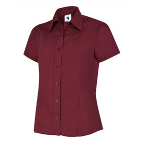 Uneek - Women's/Ladies Ladies Poplin Half Sleeve Shirt - 65% Polyester 35% Cotton Poplin - Burgundy - Size 2XL