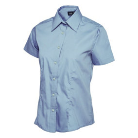 Uneek - Women's/Ladies Ladies Poplin Half Sleeve Shirt - 65% Polyester 35% Cotton Poplin - Light Blue - Size 2XL