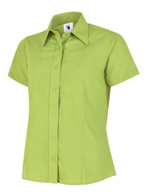 Uneek - Women's/Ladies Ladies Poplin Half Sleeve Shirt - 65% Polyester 35% Cotton Poplin - Lime - Size M