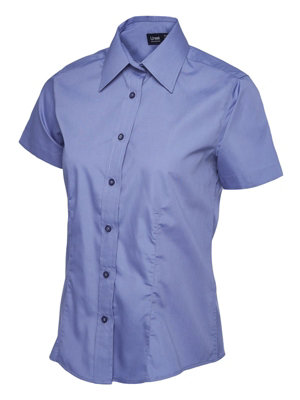 Uneek - Women's/Ladies Ladies Poplin Half Sleeve Shirt - 65% Polyester 35% Cotton Poplin - Mid Blue - Size 2XL