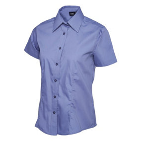 Uneek - Women's/Ladies Ladies Poplin Half Sleeve Shirt - 65% Polyester 35% Cotton Poplin - Mid Blue - Size 3XL