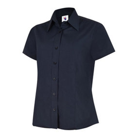 Uneek - Women's/Ladies Ladies Poplin Half Sleeve Shirt - 65% Polyester 35% Cotton Poplin - Navy - Size 2XL