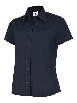 Uneek - Women's/Ladies Ladies Poplin Half Sleeve Shirt - 65% Polyester 35% Cotton Poplin - Navy - Size XL