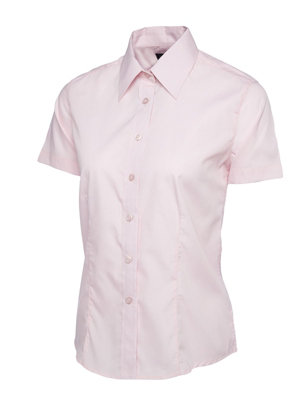 Uneek - Women's/Ladies Ladies Poplin Half Sleeve Shirt - 65% Polyester 35% Cotton Poplin - Pink - Size 2XL