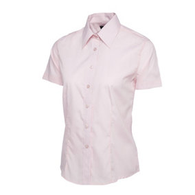 Uneek - Women's/Ladies Ladies Poplin Half Sleeve Shirt - 65% Polyester 35% Cotton Poplin - Pink - Size L