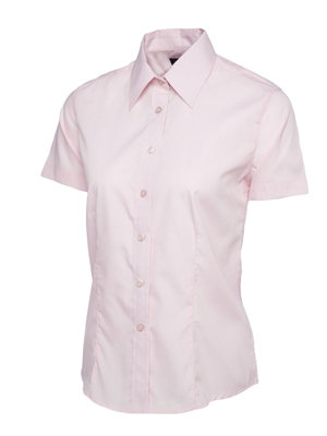 Uneek - Women's/Ladies Ladies Poplin Half Sleeve Shirt - 65% Polyester 35% Cotton Poplin - Pink - Size M