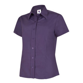 Uneek - Women's/Ladies Ladies Poplin Half Sleeve Shirt - 65% Polyester 35% Cotton Poplin - Purple - Size 2XL
