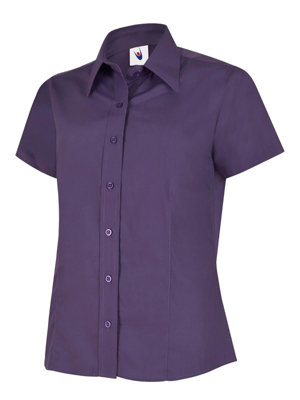 Uneek - Women's/Ladies Ladies Poplin Half Sleeve Shirt - 65% Polyester 35% Cotton Poplin - Purple - Size 4XL