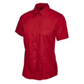 Uneek - Women's/Ladies Ladies Poplin Half Sleeve Shirt - 65% Polyester 35% Cotton Poplin - Red - Size L