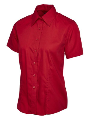 Uneek - Women's/Ladies Ladies Poplin Half Sleeve Shirt - 65% Polyester 35% Cotton Poplin - Red - Size M