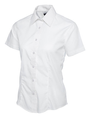 Uneek - Women's/Ladies Ladies Poplin Half Sleeve Shirt - 65% Polyester 35% Cotton Poplin - White - Size 4XL