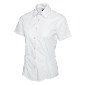 Uneek - Women's/Ladies Ladies Poplin Half Sleeve Shirt - 65% Polyester 35% Cotton Poplin - White - Size L