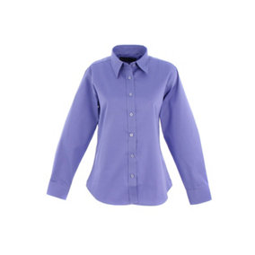 Uneek - Women's/Ladies Pinpoint Oxford Full Sleeve Shirt - Long Sleeve - Mid Blue - Size 2XL