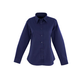 Uneek - Women's/Ladies Pinpoint Oxford Full Sleeve Shirt - Long Sleeve - Navy - Size 2XL