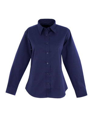 Uneek - Women's/Ladies Pinpoint Oxford Full Sleeve Shirt - Long Sleeve - Navy - Size XL