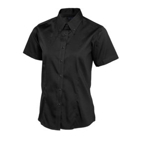 Uneek - Women's/Ladies Pinpoint Oxford Half Sleeve Shirt - 70% Combed Cotton - Black - Size 2XL