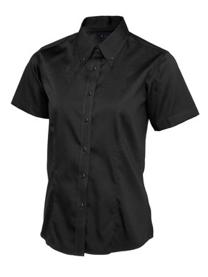 Uneek - Women's/Ladies Pinpoint Oxford Half Sleeve Shirt - 70% Combed Cotton - Black - Size M