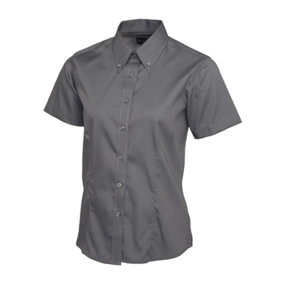 Uneek - Women's/Ladies Pinpoint Oxford Half Sleeve Shirt - 70% Combed Cotton - Charcoal - Size 2XL