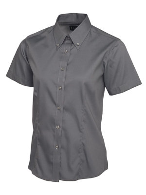 Uneek - Women's/Ladies Pinpoint Oxford Half Sleeve Shirt - 70% Combed Cotton - Charcoal - Size M