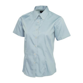 Uneek - Women's/Ladies Pinpoint Oxford Half Sleeve Shirt - 70% Combed Cotton - Light Blue - Size 2XL