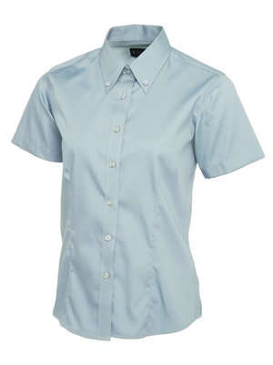 Uneek - Women's/Ladies Pinpoint Oxford Half Sleeve Shirt - 70% Combed Cotton - Light Blue - Size M