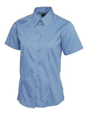 Uneek - Women's/Ladies Pinpoint Oxford Half Sleeve Shirt - 70% Combed Cotton - Mid Blue - Size 4XL