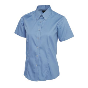 Uneek - Women's/Ladies Pinpoint Oxford Half Sleeve Shirt - 70% Combed Cotton - Mid Blue - Size M