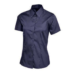 Uneek - Women's/Ladies Pinpoint Oxford Half Sleeve Shirt - 70% Combed Cotton - Navy - Size 2XL