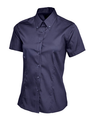 Uneek - Women's/Ladies Pinpoint Oxford Half Sleeve Shirt - 70% Combed Cotton - Navy - Size 4XL