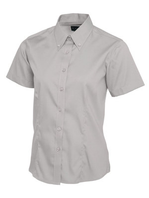 Uneek - Women's/Ladies Pinpoint Oxford Half Sleeve Shirt - 70% Combed Cotton - Silver Grey - Size 2XL