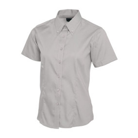 Uneek - Women's/Ladies Pinpoint Oxford Half Sleeve Shirt - 70% Combed Cotton - Silver Grey - Size 2XL