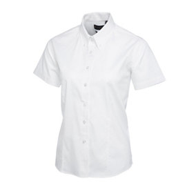 Uneek - Women's/Ladies Pinpoint Oxford Half Sleeve Shirt - 70% Combed Cotton - White - Size L