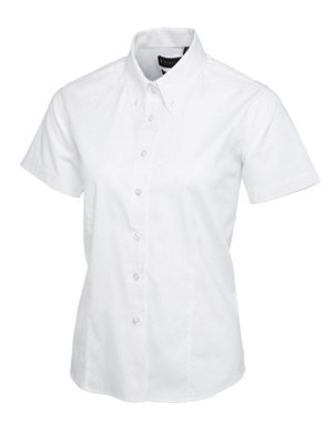 Uneek - Women's/Ladies Pinpoint Oxford Half Sleeve Shirt - 70% Combed Cotton - White - Size M