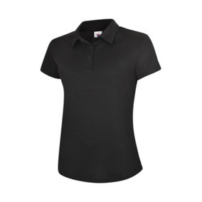 Uneek - Women's/Ladies Super Cool Workwear Poloshirt - 100% Polyester Pique Breathable Fabric with Wickin - Black - Size L