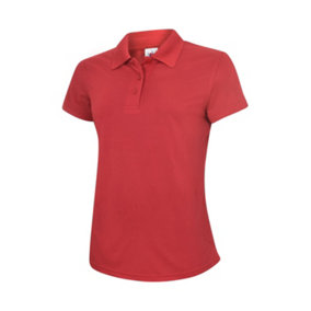 Uneek - Women's/Ladies Super Cool Workwear Poloshirt - 100% Polyester Pique Breathable Fabric with Wickin - Red - Size 2XL
