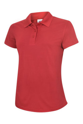 Uneek - Women's/Ladies Super Cool Workwear Poloshirt - 100% Polyester Pique Breathable Fabric with Wickin - Red - Size XL
