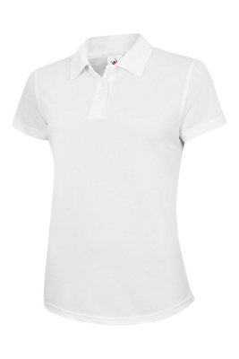 Uneek - Women's/Ladies Super Cool Workwear Poloshirt - 100% Polyester Pique Breathable Fabric with Wickin - White - Size L