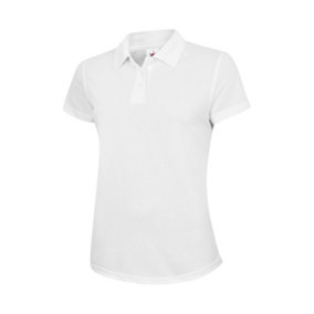 Uneek - Women's/Ladies Super Cool Workwear Poloshirt - 100% Polyester Pique Breathable Fabric with Wickin - White - Size L
