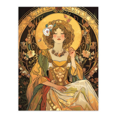 Unframed Wall Art Alphonse Mucha Style Woman Floral Art Nouveau - 12X16 ...