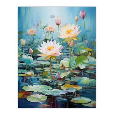 Unframed Wall Art Dreamy Lotus Pond Blooming Water Lily Flowers Picture ...