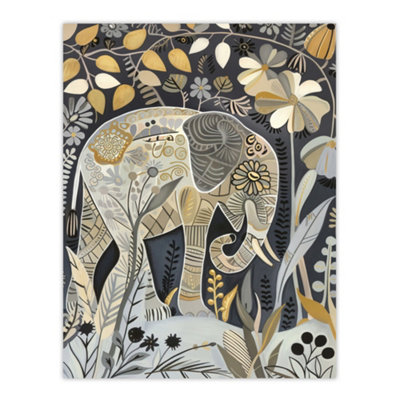 Unframed Wall Art Elephant Flowers Artwork Quirky Floral Folk - 12X16 inch