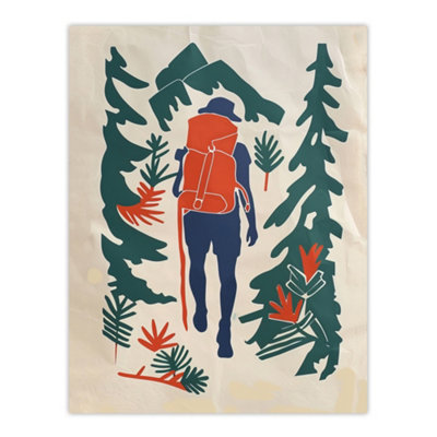 Unframed Wall Art Forest Hiking Green Blue Orange Upcycle Painting ...