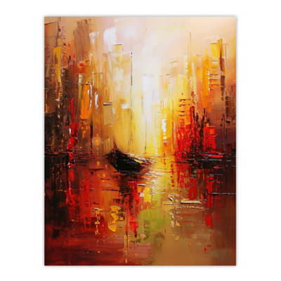 Unframed Wall Art Gondola Canal Abstract Venice Fiery Gold Sunset ...