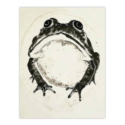 Unframed Wall Art Grumpy Frog Black and White Ink Drawing - 12X16 inch