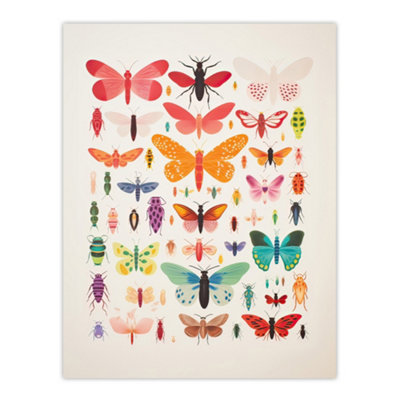 Unframed Wall Art Insects and Bugs Bright Colourful Picture - 12X16 inch