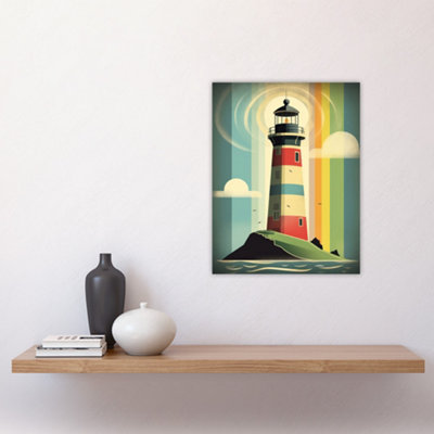 Unframed Wall Art Modern Stylised Lighthouse Flat Style Multicoloured ...