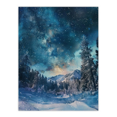 Unframed Wall Art Night Snow Tranquil Forest Winter Landscape Stars ...
